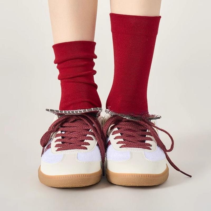 

Женские махровые носки из чистого хлопка, впитывающие пот и предотвращающие появление запаха, послеродовые носки без швов, женские носки до середины икры на весну 1 pair темно-красного