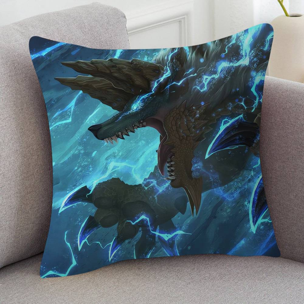 GAME Monster Hunter Pillow Covers Cartoon Sofa Decorative Home Doublesided Printing Short Plush Cute Cushion Cover