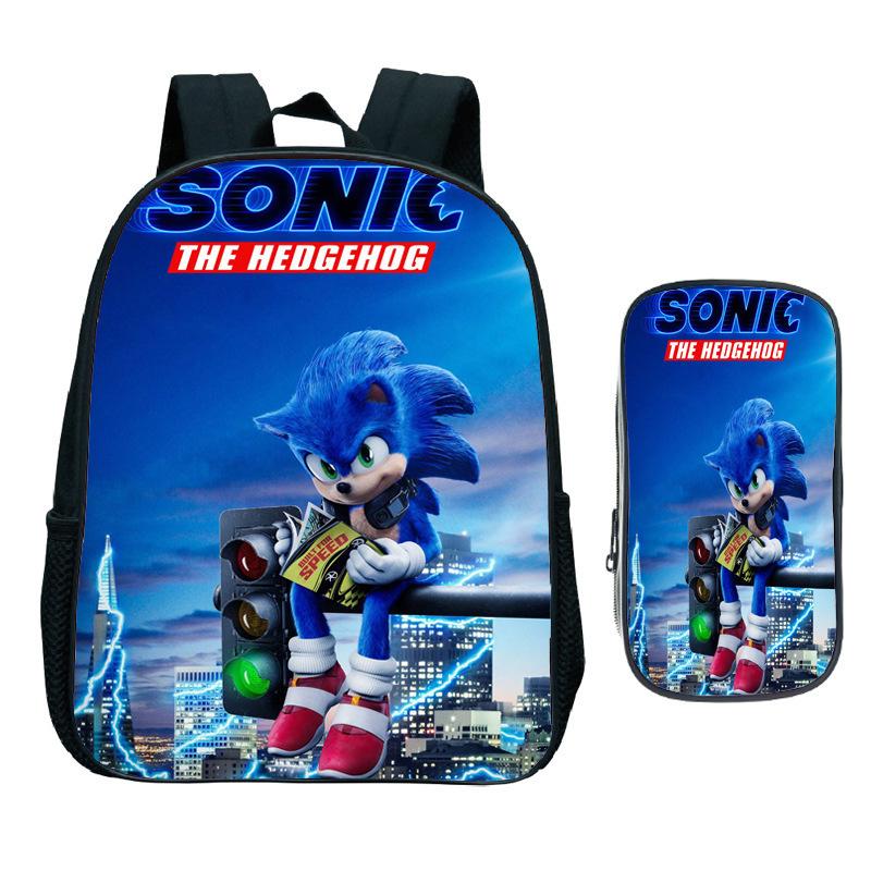 Straight Hair Animation Digital Printing Children'S Two-Piece Set Backpack Pencil Bag Primary And Secondary School Schoolbag