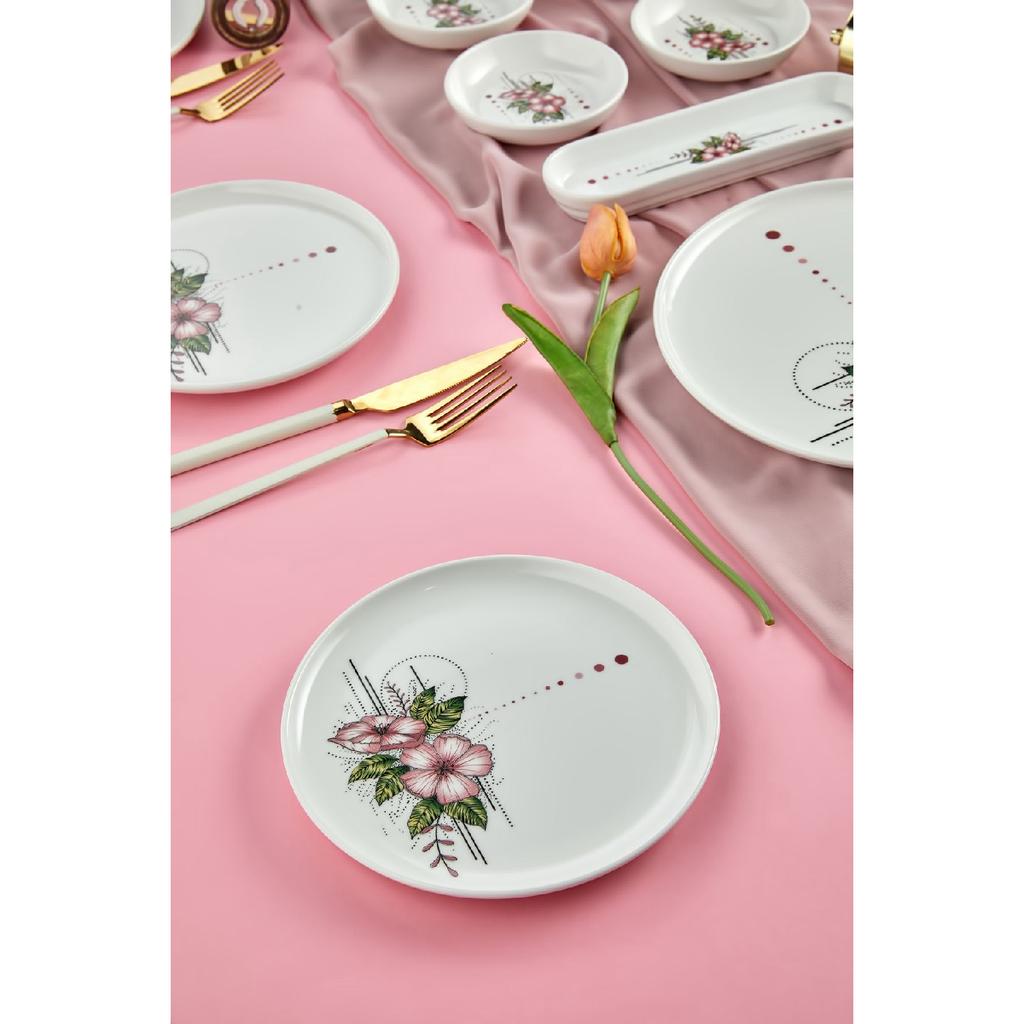 Lux Seramik Artless 18-teiliges Frühstücksset für 8 Personen, Rosa