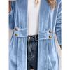 New Women's Double Breasted Decor Velvet Cardigan, Lazy Style Versatile Mid-length Top