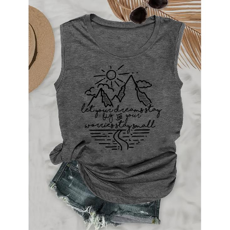 Elegant Vest for Women Sun Mountain Print Casual Loose Summer Vest Fashionable and Elegant Tops for Commuting, Vacation, and Everyday Wear, Available