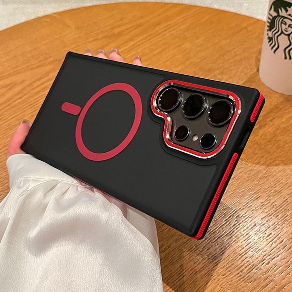 

For Magsafe Translucent Non-Slip Frame Armor Phone Case For Samsung S24 S25 Plus S22 S23 Ultra FE Wireless Charging Matte Cover For Galaxy S22Ultra