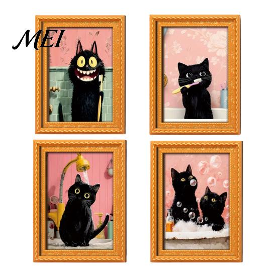 Fall Seasonal Kitchen Decor Wooden Black Cat Fridge Magnet, Cartoon Bathroom Decor, Autumn Home Decorations Cute Theme Photo Frame Magnets,