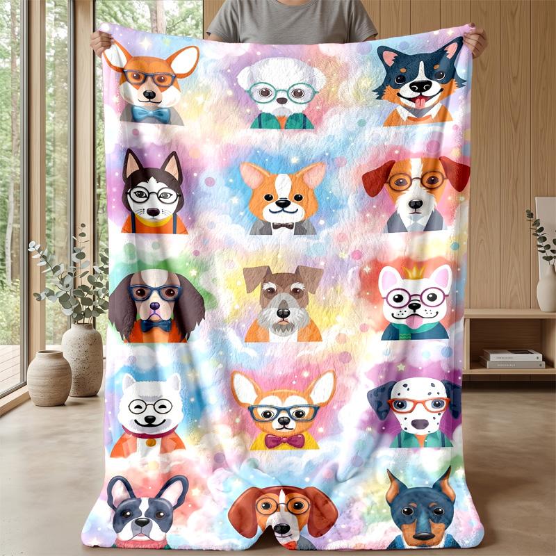 Cute Dog Cat Pattern blanket Personalized Name Flannel Blanket Soft Cozy Plush Throw for Sofa Bed Lightweight Home Decor