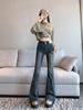 Women's Light Blue High-Waisted Slimming Micro-Flared Jeans for Spring & Autumn 2025
