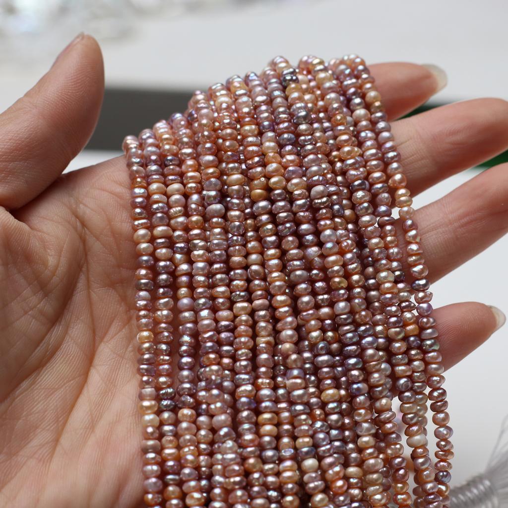 1String, Colorful Natural Freshwater Pearls, Boho Handmade Flat Pearl Beads for Jewelry Making DIY Necklaces Crafts (Beads 3-4mm, Length 36cm)