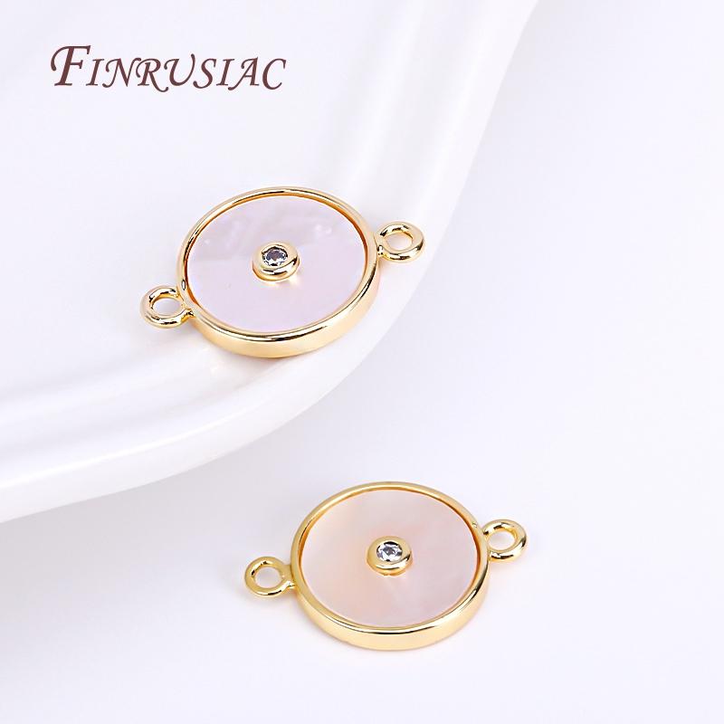 Trendy Gold Plated Shell Connector Charms For Necklace Jewelry Findings,Inlaid Zircon Round Connector Pendants DIY Accessories