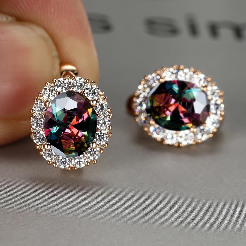 Luxury Purple Stone Gold Color Love Drop Earrings Bride Band Engagement Ear Clip Jewelry