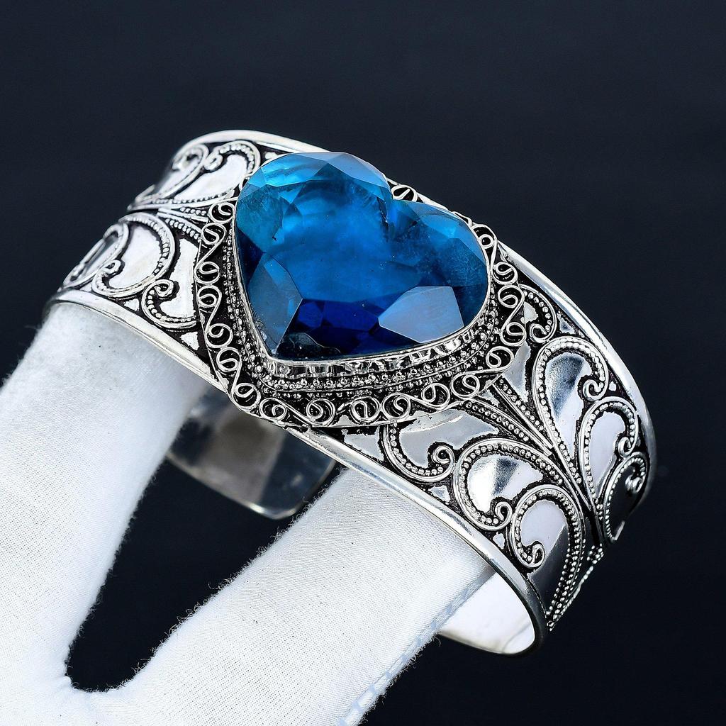 Londoner Topas Herz Edelstein Armband, Armreif Verstellbares Armband, 925 Sterlingsilber Schmuck, Verlobungsgeschenk, Londoner Topas Armband Neujahrsgeschenk