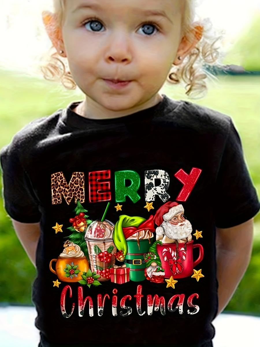 

Cute Kids Clothes Animals Printing Christmas T-Shirt Festive Short Sleeve Boys Girls Clothes 2-14Y Christmas Gift Child Top Tee 160
