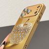 Diamond Gold Apple Pattern Gold Metallic Paint Glass Phone Case For iPhone 17 Pro Max 11 12 13 14 15 16 Plus 17 Air 16E Cover