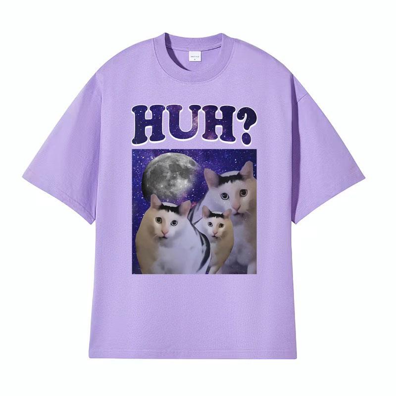 Funny Huh Meme Cat Humor T Shirt Trending Unisex Fashion Vintage Tee Shirt Unisexs Summer Casual Cotton Short Sleeve Tshirt Tops