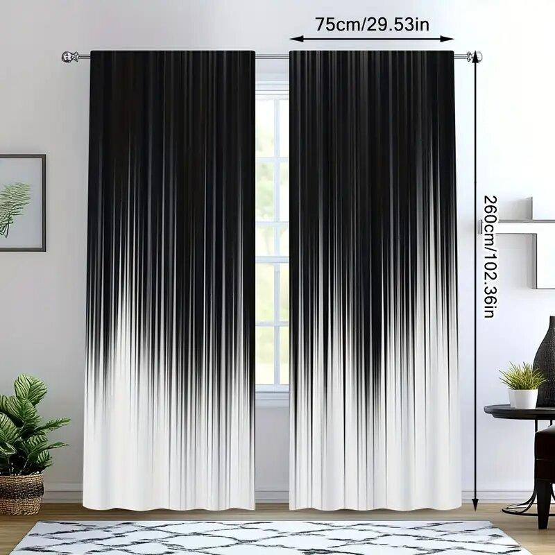 Gradient Stripes Black White Print Curtains Pole Bag Home Decoration Room Set Of 2 Made Polyester