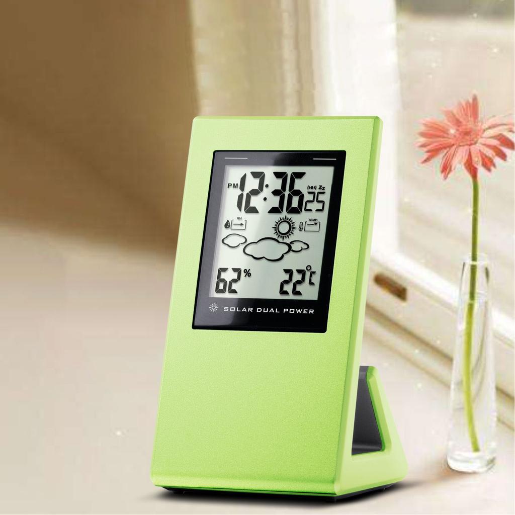 Wther Forcast Clock Solar Battery Powered LCD Display Timing Digital Temperature Humidity Meter for Home School