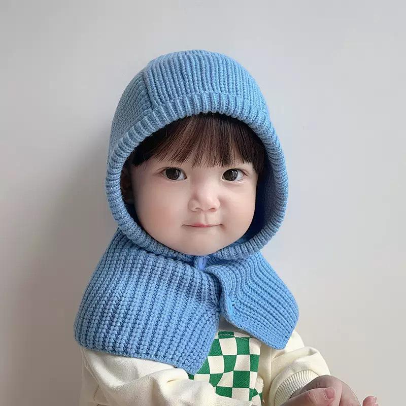 Autumn And Winter  Solid Color Warm Ear Protection Baby Hat Solid Color Windproof Children'S Wool Knitted Hat