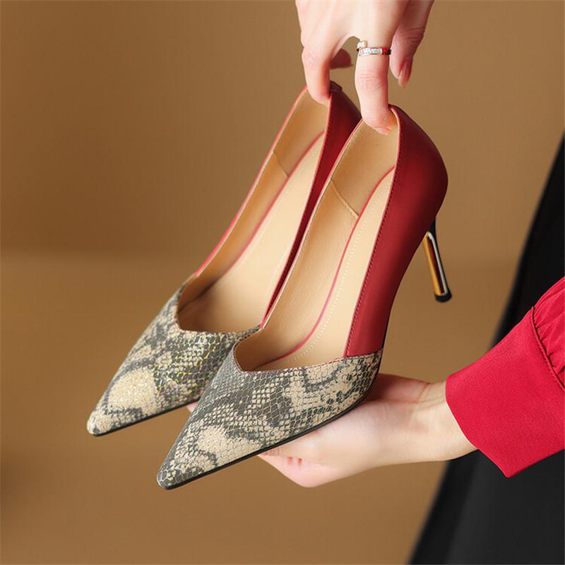 Fashion New Spring Summer Women Shoes Sheepskin Pointed Toe High Heels Women Pumps Mixed Color Shallow Loafers for Women Ladies Shoes