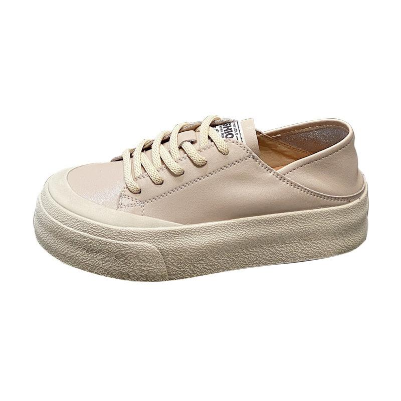 2025 Summer New Casual Board Shoes Genuine Leather Women's Shoes Sponge Cake Thick Bottom Soft Bottom Versatile Student Shoes