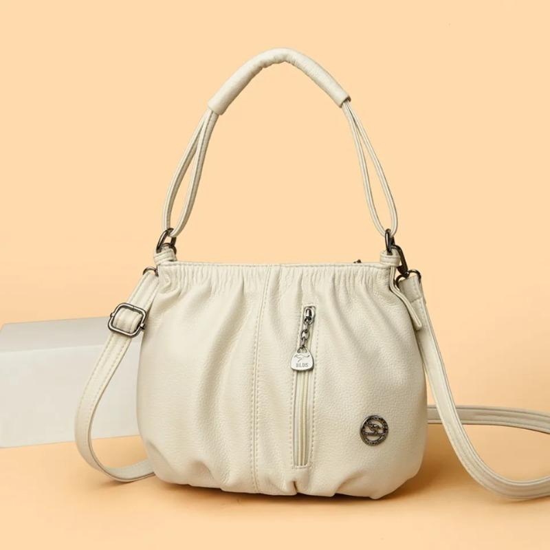 Fashionable Women's Shoulder Bag, Pleated Soft PU Leather Crossbody Bag, Solid Color Handbag, Suitable for Daily Casual Use