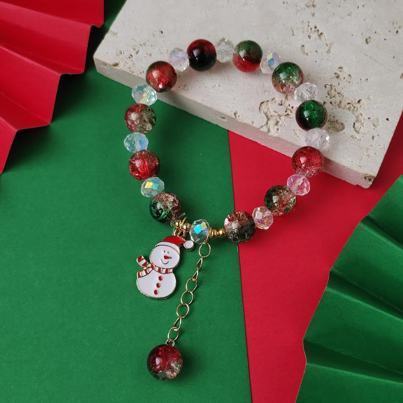 Festive Santa & Snowman Popcorn Beaded Bracelet - Stylish and Versatile Christmas Jewelry