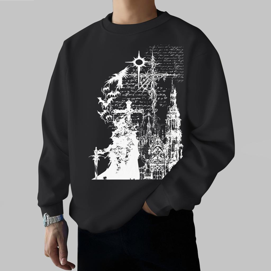 Punk Rock Dark Knight Print Crewneck Sweatshirt – Couple's Set, Loose-Fit Casual Fall/Winter Pullover