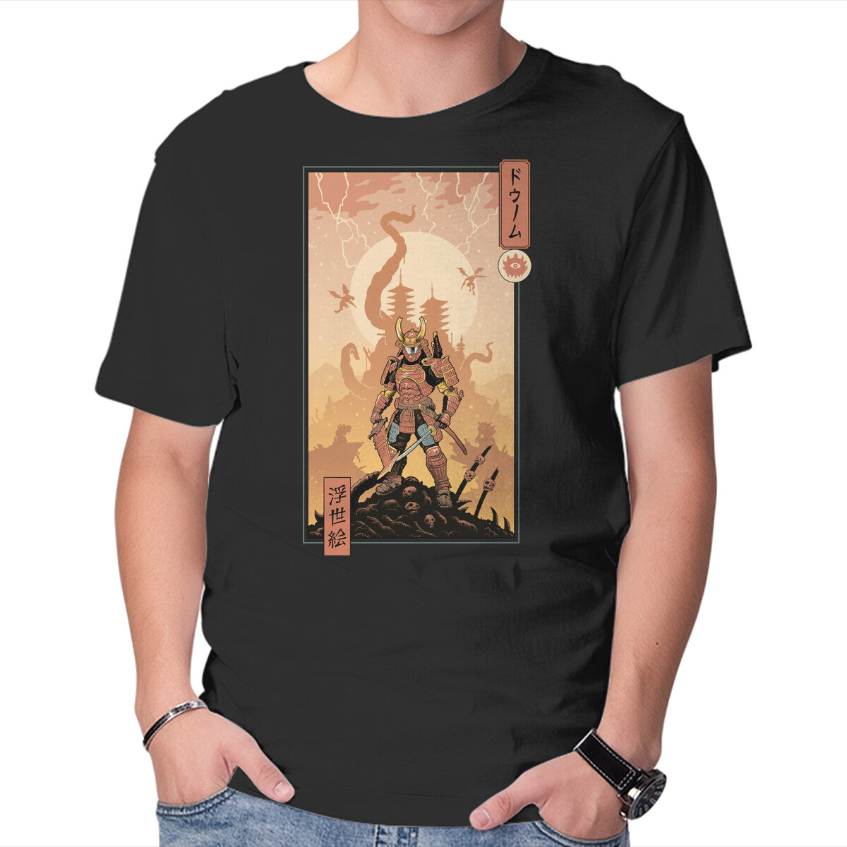 Unisex Crew Neck T-Shirt Doom Ukiyo-e Graphic Short Sleeve Casual Tee XXXXL