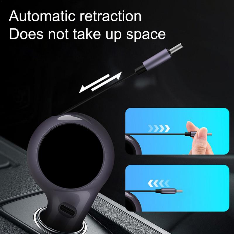 Type-C Fast Charging Adapter Double PD30W Super Charger Adapter Retractable Cable Cell Phone Charger Vehicle Interior Supplies