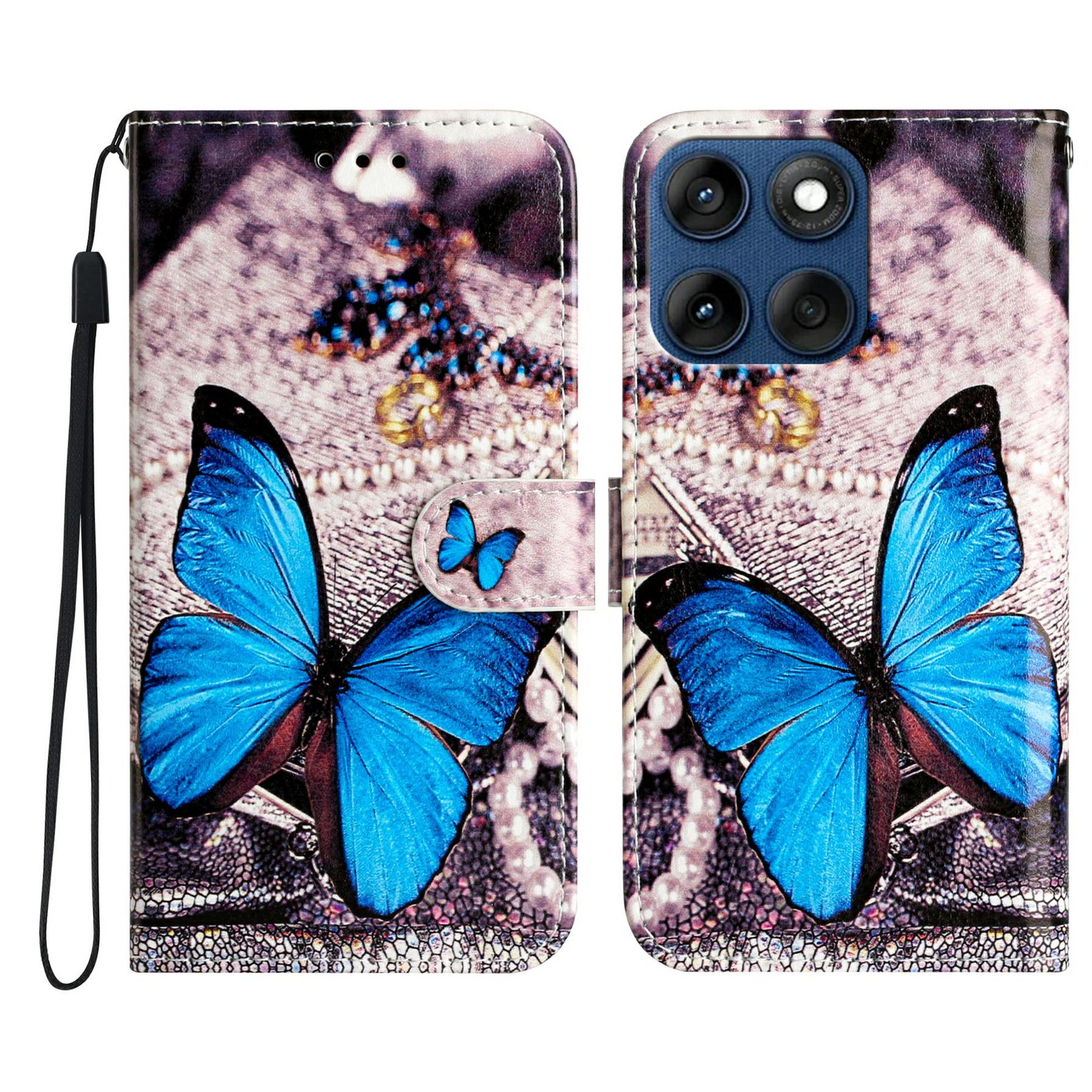 

Wallet Case for Motorola Edge 60 5G/60s 5G/60 Fusion 5G Printed Pattern PU Leather Stand Phone Cover with Strap Blue Butterfly