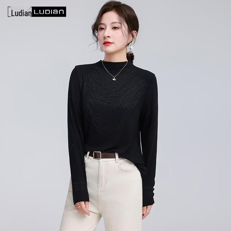 Women s Slim Fit Rhinestone Mock Neck Base Layer Top 175/96A