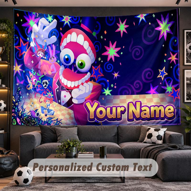 Wall Hanging Tapestry Custom NameThe Amazing Digital Circus Pattern Personalized Printed Fabric Wall Decor