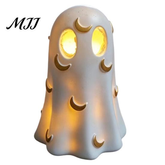 Small Night Light for Bedroom Halloween Ghost Decoration, Cute Up Figurine, Spooky Resin Gift Birthday Statue with LED Shelf Mantel Indoor Home Decor