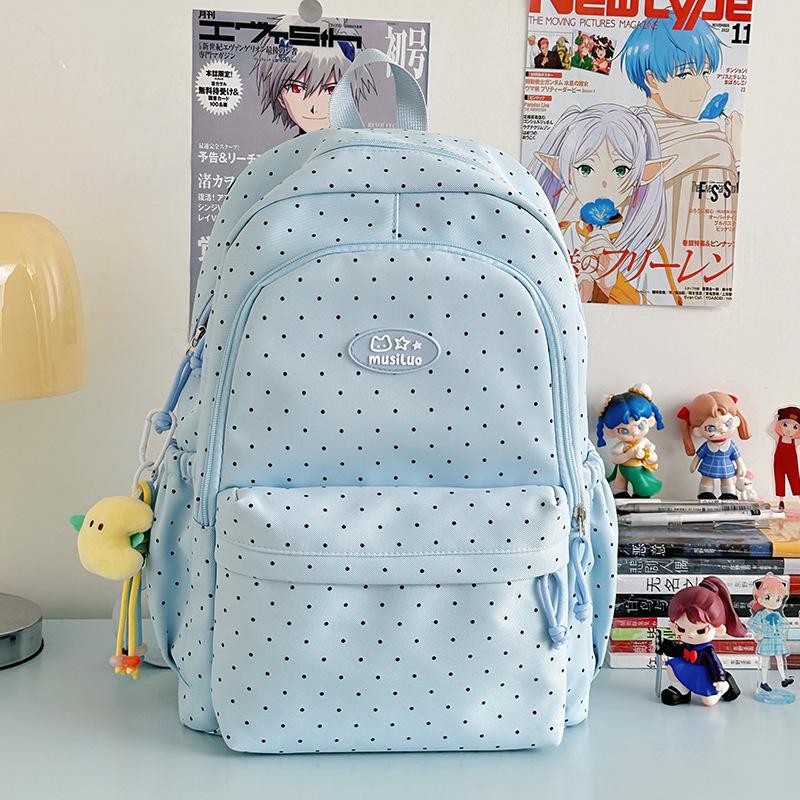 Schoolbag Small Fresh Sweet Cute Japanese College Wind Polka Dot Backpack Junior High School Students Casual Light Large Capacity Backpack