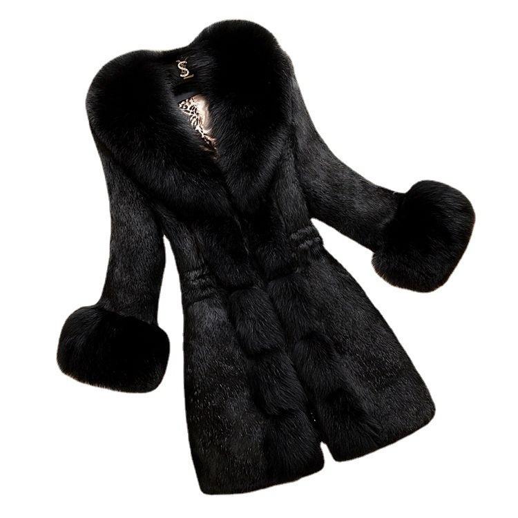 New imitation mink imitation fur mother dress medium and long coat female slim imitation fox hair medium and old coat