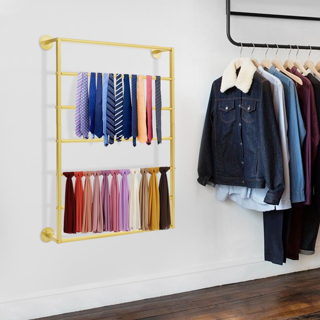 7-Tier Wall Mounted Scarf Organizer, Hanging Storage Rack for Scarves Towels Hats, Durable Carbon Steel Display Shelf Holder