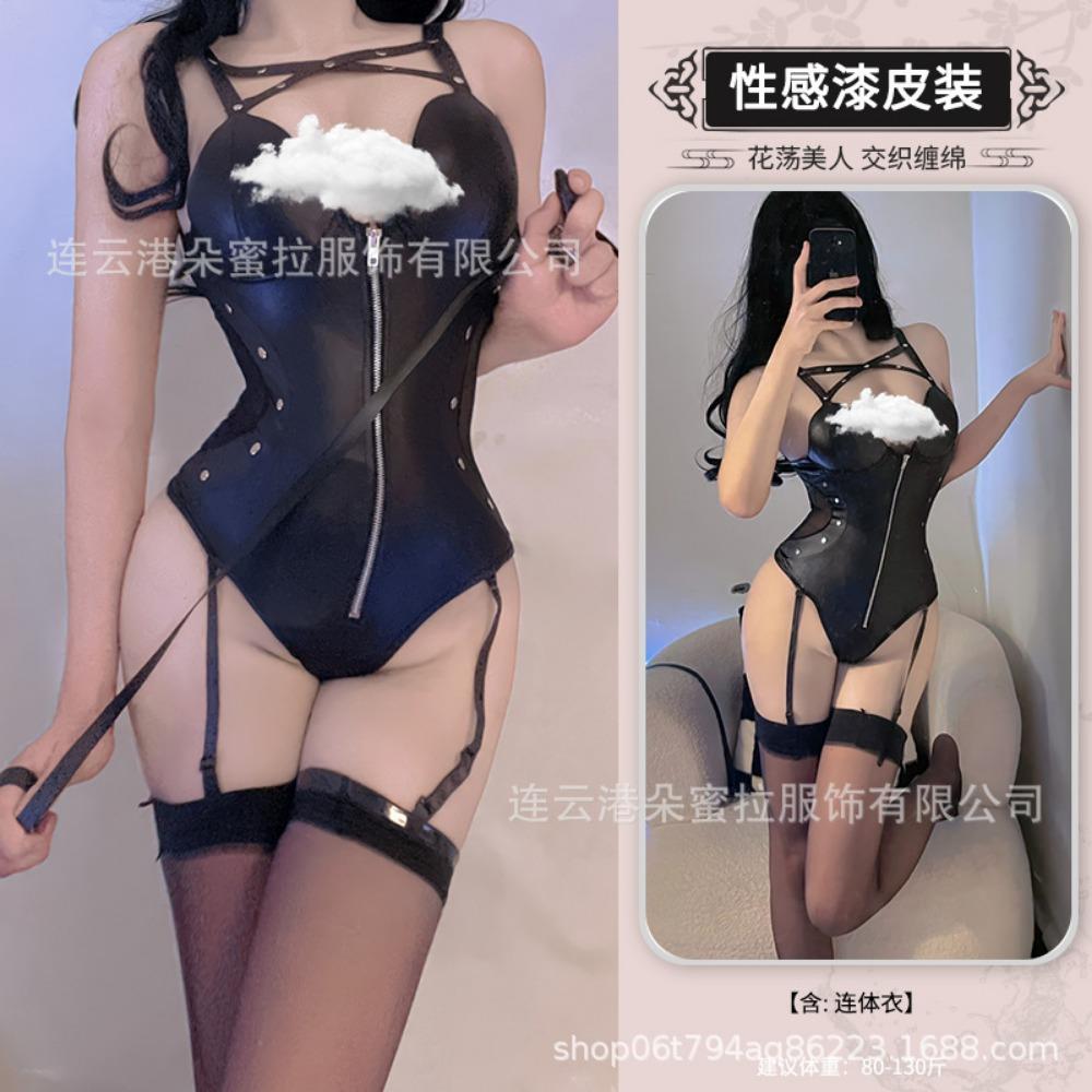 Sex Underwear Cos Backless Dark Retro Wind Velvet Patent Leather Side Split Cheongsam Dress Character Uniform Woman