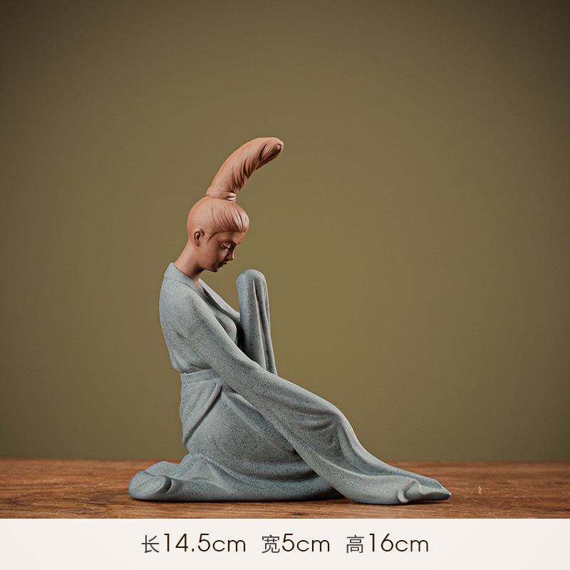 Zen Chinese Ancient Dancing Statue for Women, Beautiful Women Statues, Ceramic, Purple Sand, Tea Room Decorations, Gift