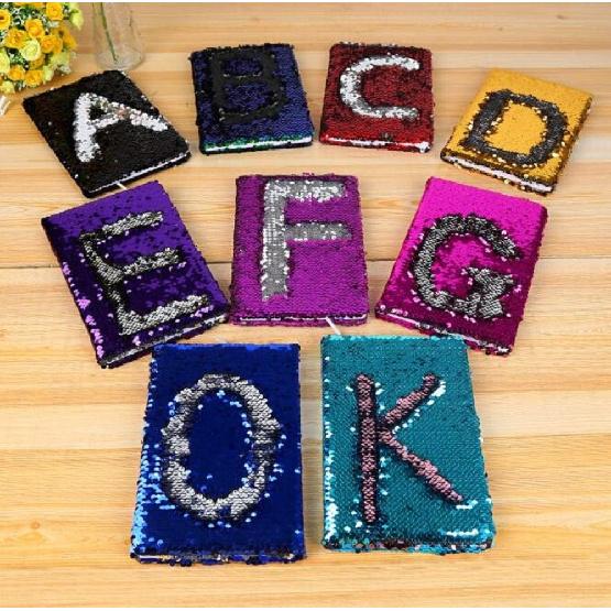 Sequin Notebook Reversible Sequin Journal Travel Journal Notebook Gift for Adults and Kids, K Printed
