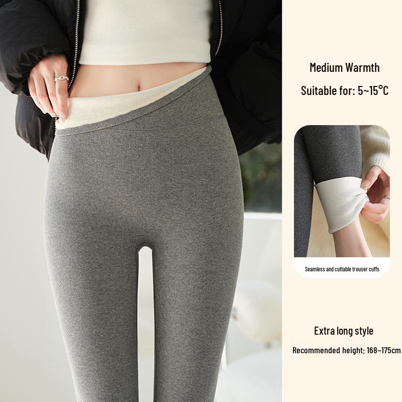 Women's Extra Long High-Waisted Fleece-Lined Winter Leggings - Striped, Warm, Cotton, for Tall Figures
