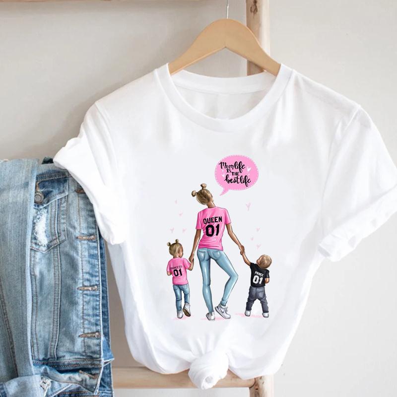 Summer Fashion Mom Daughter Son Short Sleeve Women Clothing Mother Casual Print Tee Top T-shirt Lady Female Graphic T-shirt