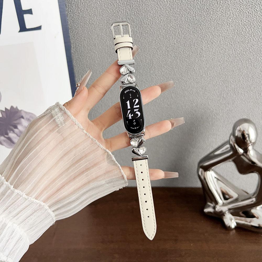 

Leather Band for Xiaomi Smart Mi Band 8 Bracelet/ Mi Band 9/10 Dressy Strap With Luxury Bling Metal Buckle for Women Wristband бежевый