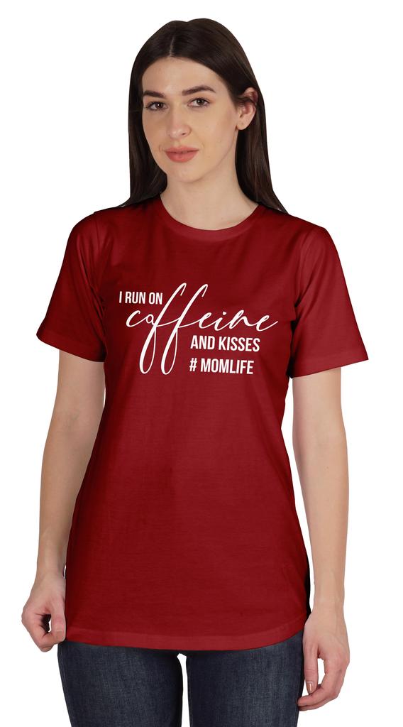 Inkmeso I Run On Coffeine And Kisses #Momlife Graphic Tshirt Short Sleeve