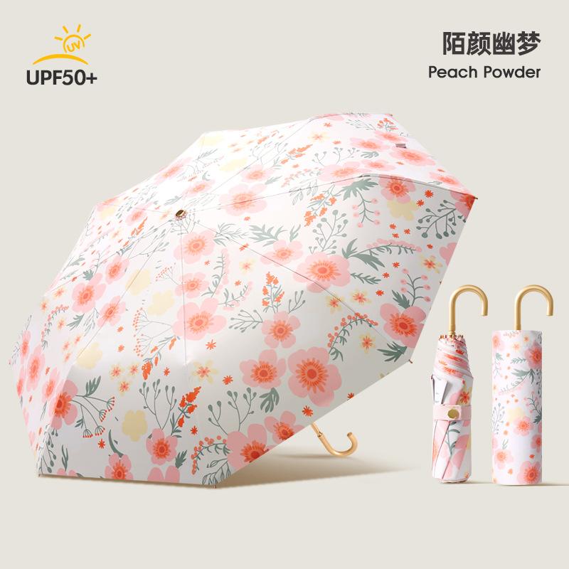 High value three-fold 8-bone small gold hook colored glue fabric sunscreen and UV protection folding parasol can be