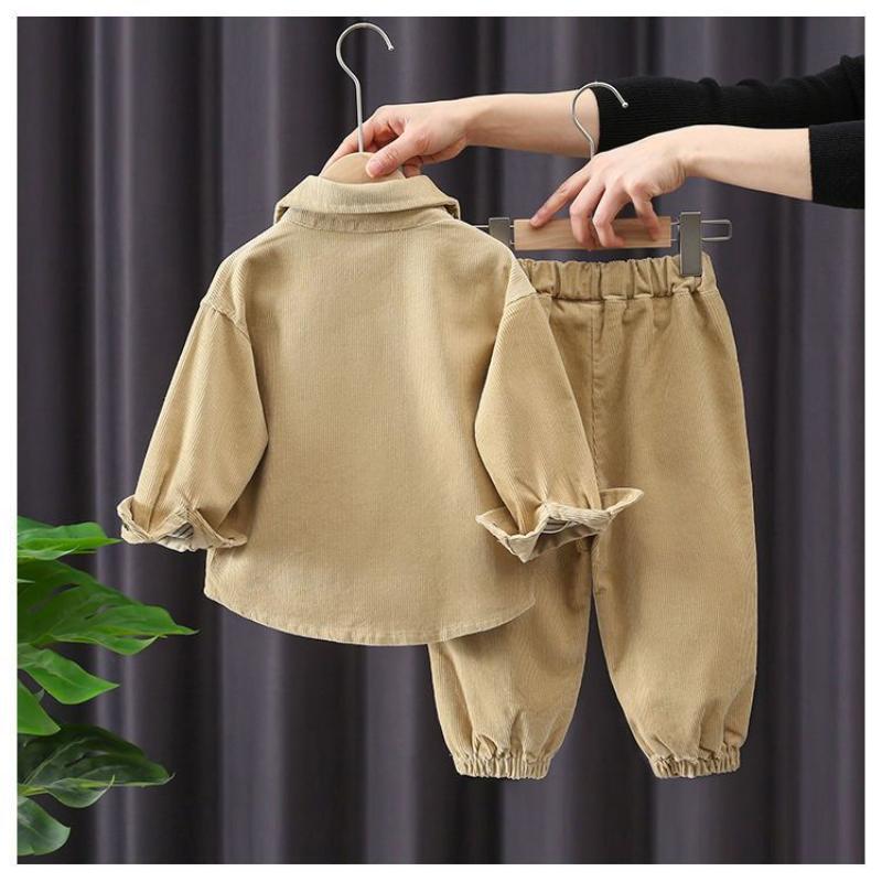 Conjuntos de 2 Piezas para Niños Moda Estilo Coreano Infantil Pana Chaquetas de Manga Larga para Niños y Pantalones Jogger Casuales Holgados Primavera Otoño