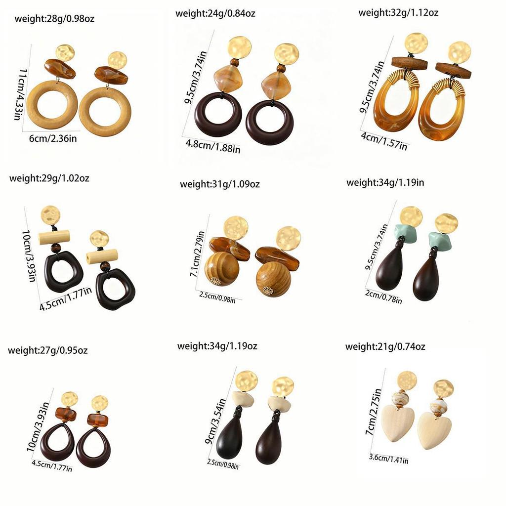 Versatile High-end Geometric Handmade Retro Faux Wood Stud Earrings for Women