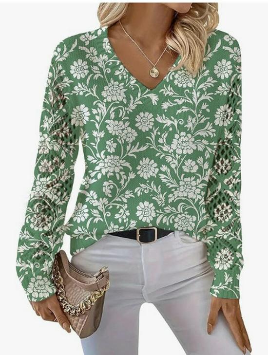 V-Neck Eyelet Print Sweater - Style HS-LY52