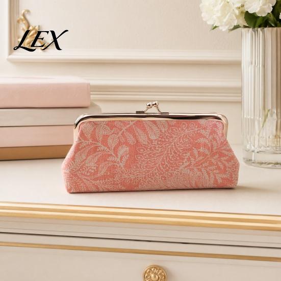 Coin Holder with Leaf Printed Purse, Kiss-lock Closure, Floral Lining Compact Tear-resistant Purse Canvas Wallet, for Coins Cards Jewelry Storage