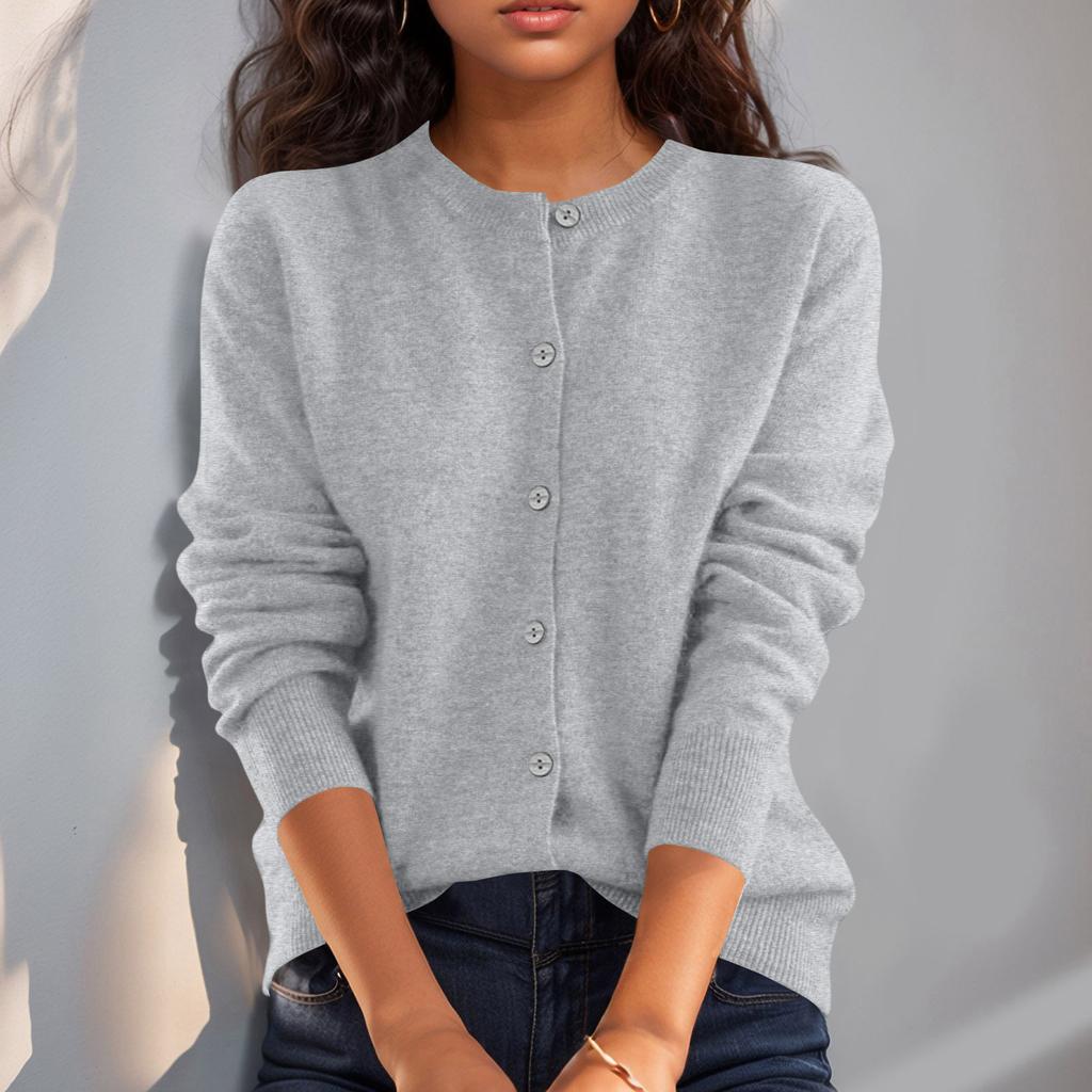 Women’s Long Sleeve Knit Cardigan Crew Neck Button Down Soft Lightweight Sweater Classic Fit for Everyday Wear