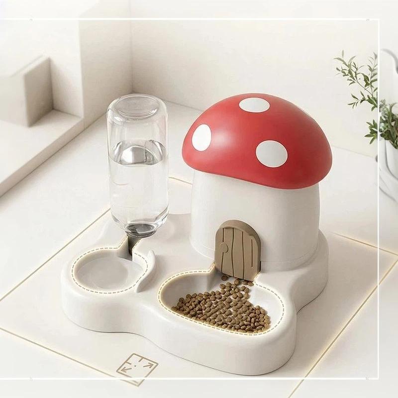 1Pcs Mushroom Style Pet Food Water Feeder Gravity Refill Large Capacity No Plug For Cat Dog Small Medium Breed Pet Bowl Home Use