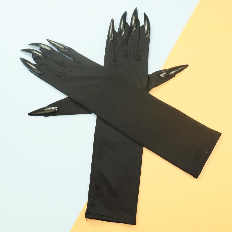 Schwarze Pailletten Halloween Lange Nagel Pfoten Handschuhe Cosplay Kostüm Requisite