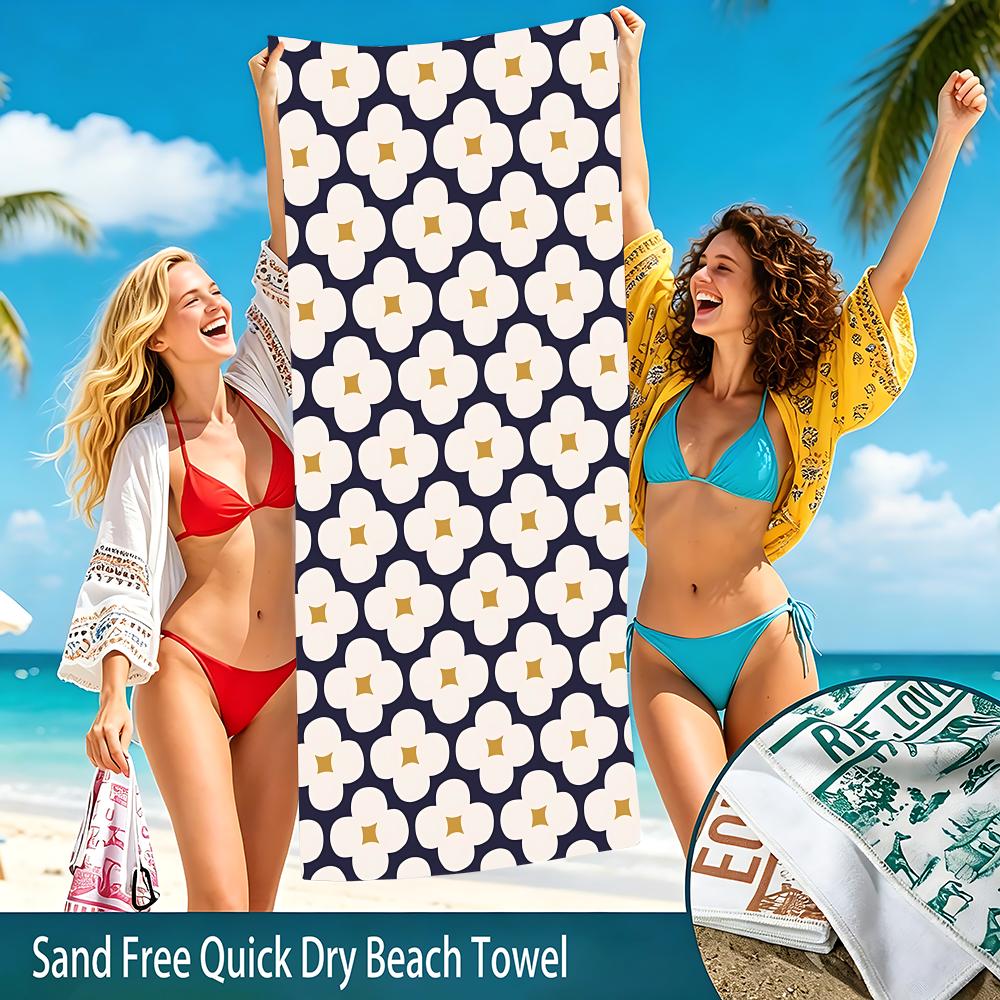 Quatrefoil Pattern Towel Beach Towel Oversized Super Absorbent Soft Swim Beachtowels For Men, Women